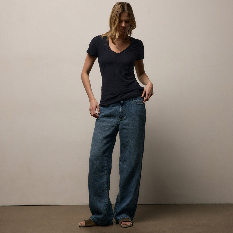 Sheer Slub V Neck - Deep