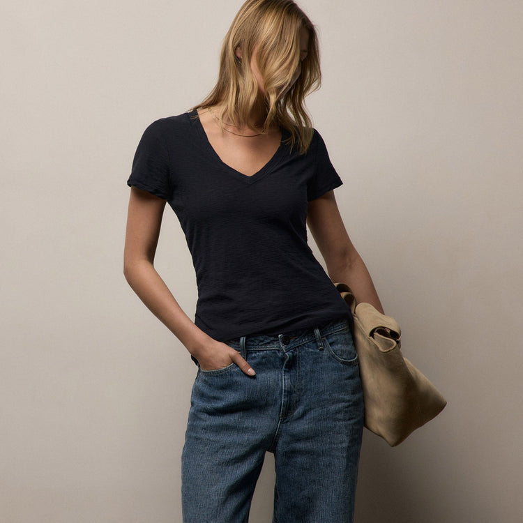 Sheer Slub Casual V Neck in Deep | James Perse Los Angeles
