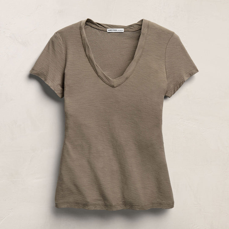 Sheer Slub V Neck in Light Olive | James Perse Los Angeles