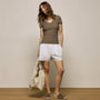Sheer Slub V Neck in Light Olive | James Perse Los Angeles