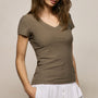 Sheer Slub V Neck in Light Olive | James Perse Los Angeles
