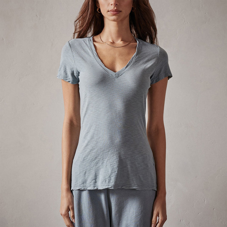 Sheer Slub Casual V Neck in Ocean Mist | James Perse Los Angeles