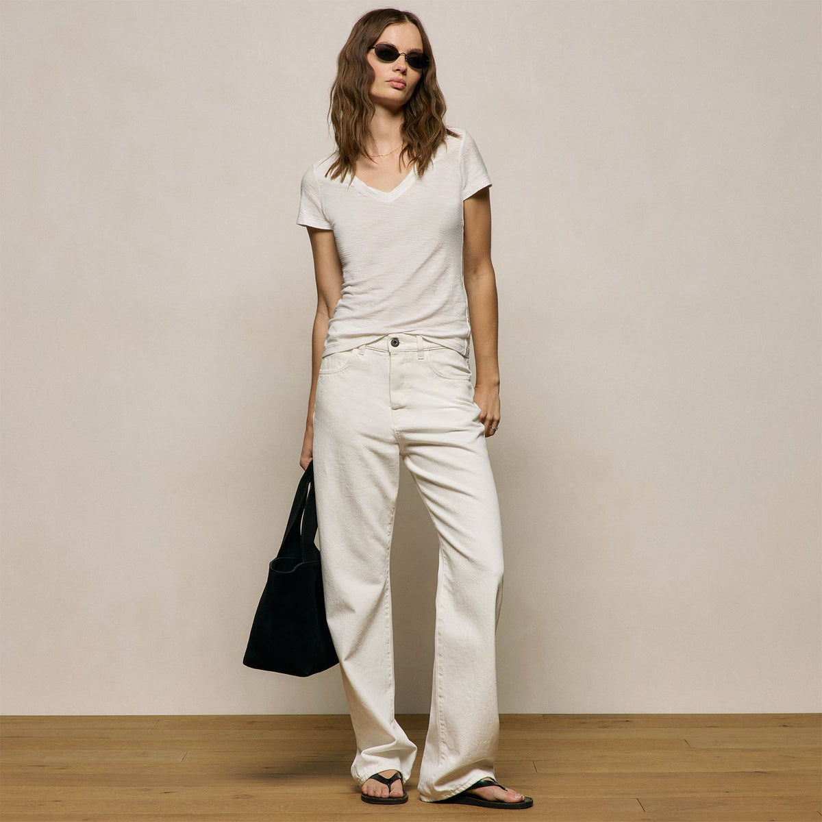Sheer Slub V Neck in Off White | James Perse Los Angeles