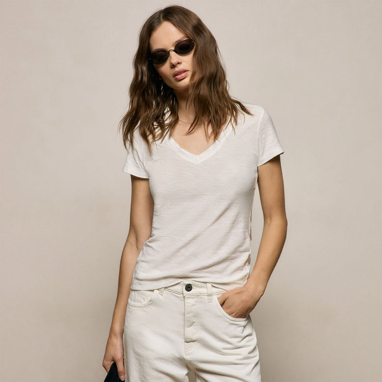 Sheer Slub V Neck in Off White | James Perse Los Angeles