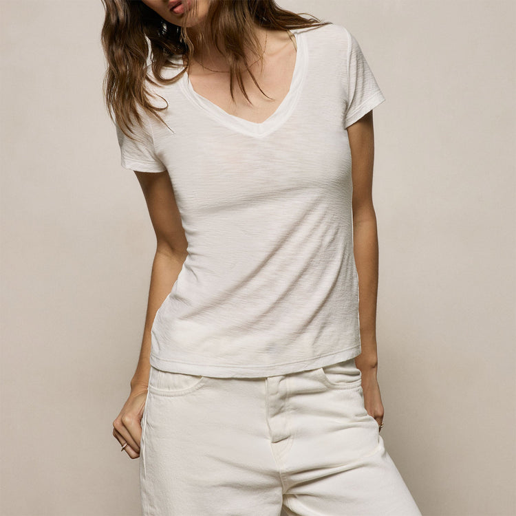Sheer Slub V Neck in Off White | James Perse Los Angeles