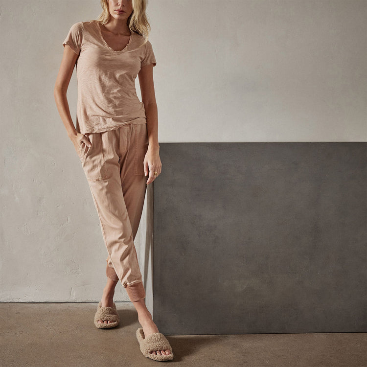 Sheer Slub Casual V Neck in White Peach | James Perse Los Angeles