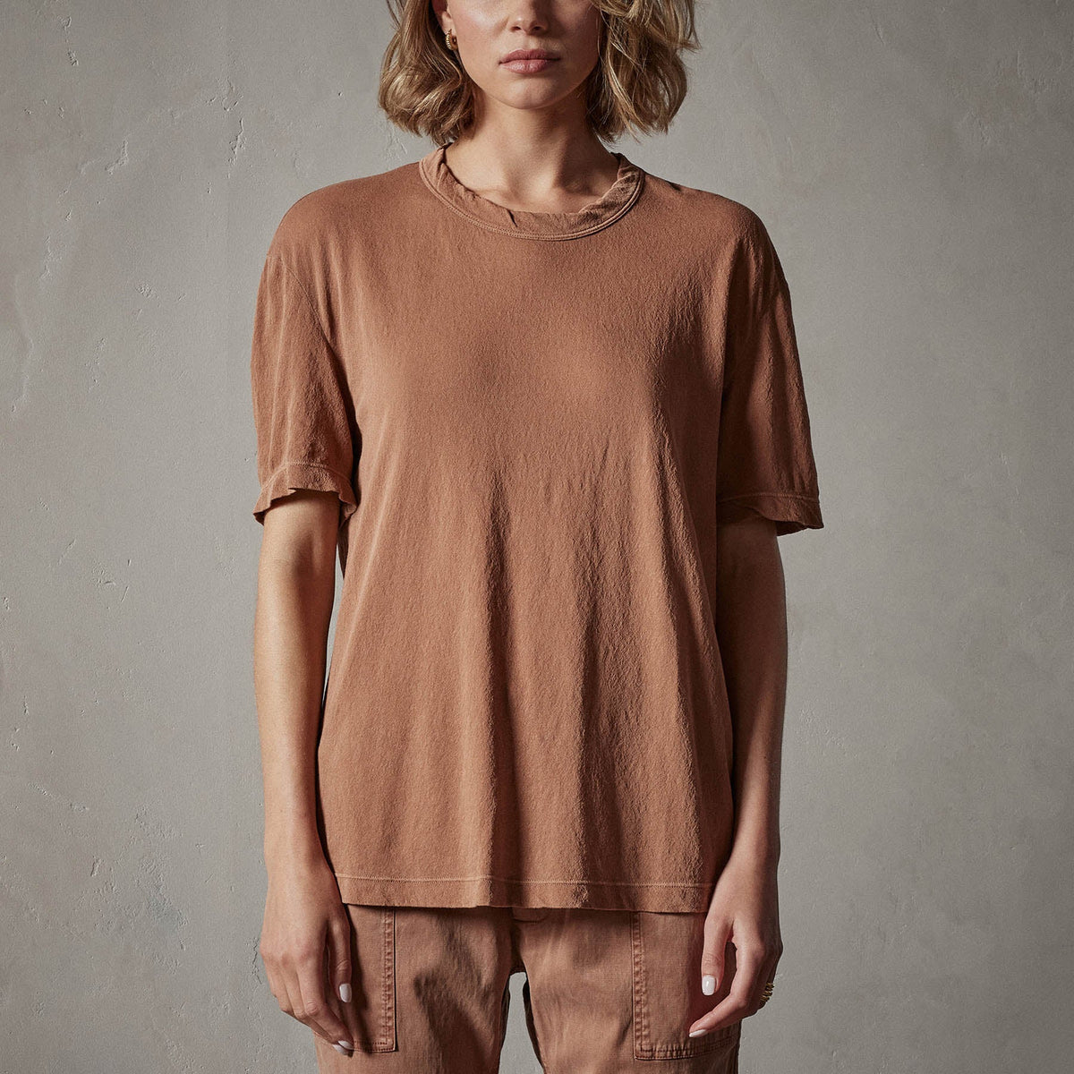 Crepe Jersey Overiszed Short Sleeve Crew in Nutmeg | James Perse Los Angeles