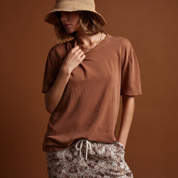 Crepe Jersey Oversized Short Sleeve Crew in Nutmeg | James Perse Los Angeles