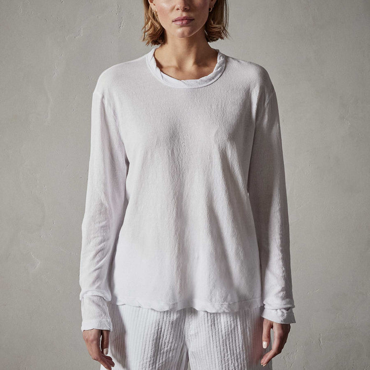 Crepe Jersey Oversized Long Sleeve Crew in White | James Perse Los Angeles