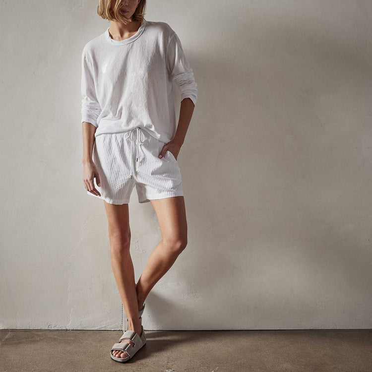Crepe Jersey Oversized Long Sleeve Crew in White | James Perse Los Angeles