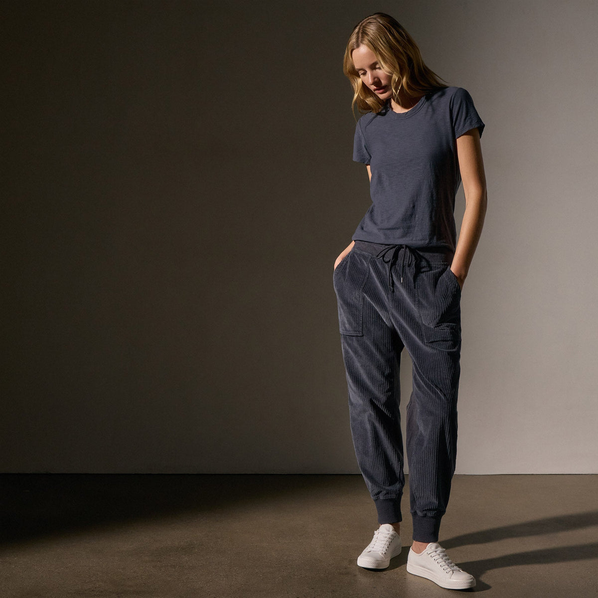 Corduroy Mixed Media Pant in Blue Noir Pigment | James Perse Los Angeles