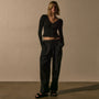 Cotton Cshmr Ribbed Long Sleeve Btn Front in Black | James Perse Los Angeles
