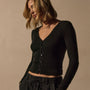 Cotton Cshmr Ribbed Long Sleeve Btn Front in Black | James Perse Los Angeles