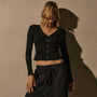 Cotton Cshmr Ribbed Long Sleeve Btn Front in Black | James Perse Los Angeles