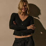 Cotton Cshmr Ribbed Long Sleeve Btn Front in Black | James Perse Los Angeles
