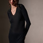 Cotton Cashmere Rib Open Polo  in Black | James Perse Los Angeles