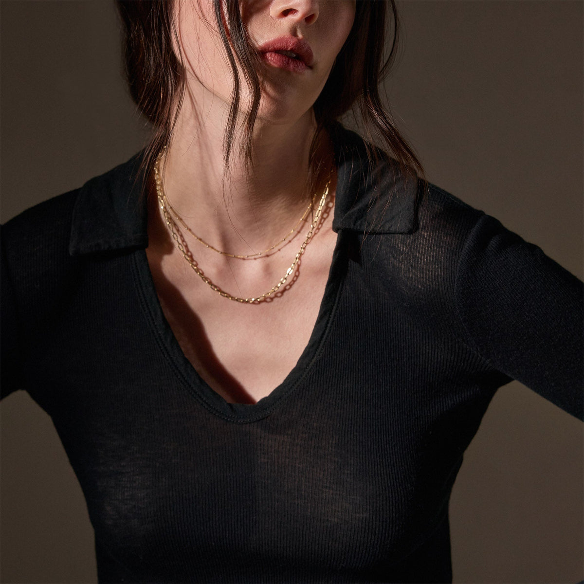 Cotton Cashmere Rib Open Polo  in Black | James Perse Los Angeles