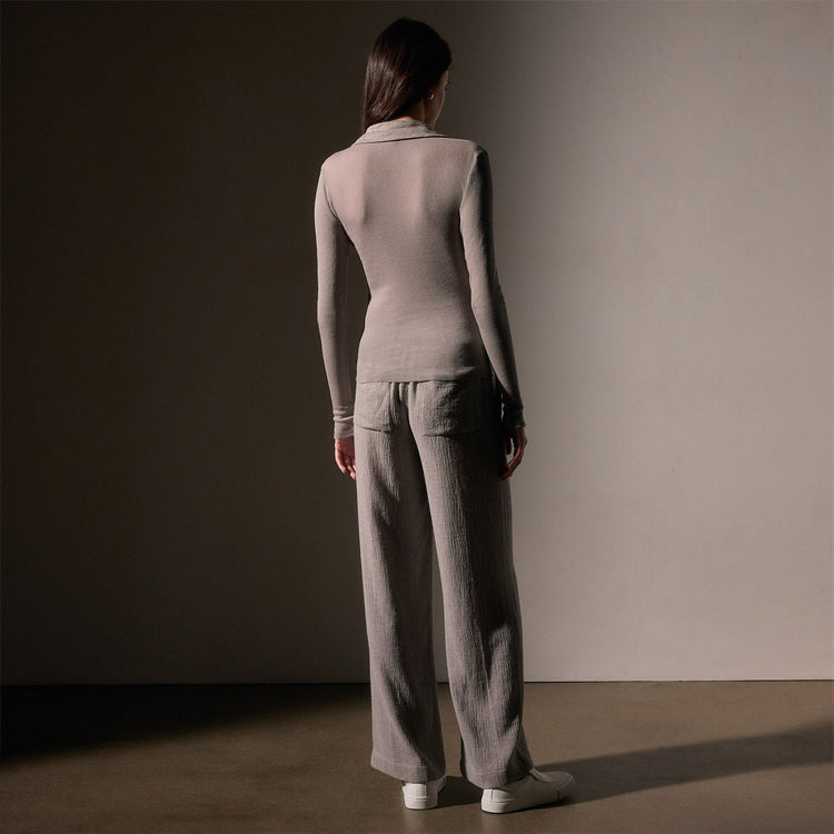 Cotton Cashmere Rib Open Polo  in Dapple | James Perse Los Angeles