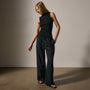 Cotton Cashmere Rib Boat Neck Top in Black | James Perse Los Angeles