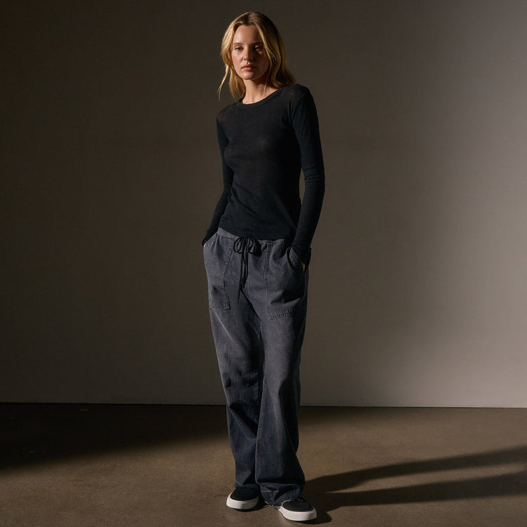 Cotton Cashmere Blend Ribbed Long Sleeve Crew in Black | James Perse Los Angeles