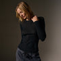 Cotton Cashmere Blend Ribbed Long Sleeve Crew in Black | James Perse Los Angeles