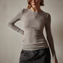 Cotton Cashmere Blend Ribbed Long Sleeve Crew in Heather Grey | James Perse Los Angeles