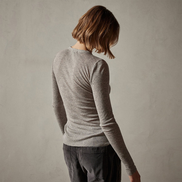 Cotton Cashmere Blend Ribbed Long Sleeve Crew in Heather Grey | James Perse Los Angeles