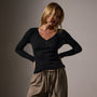 Cotton Cashmere Blend Ribbed Henley in Black | James Perse Los Angeles