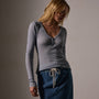 Cotton Cashmere Blend Ribbed Henley in Grey Sky | James Perse Los Angeles
