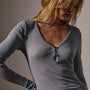 Cotton Cashmere Blend Ribbed Henley in Grey Sky | James Perse Los Angeles