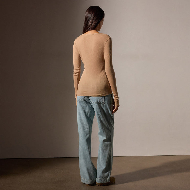 Cotton Cashmere Blend Ribbed Henley in Vicuna | James Perse Los Angeles