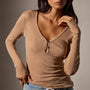Cotton Cashmere Blend Ribbed Henley in Vicuna | James Perse Los Angeles