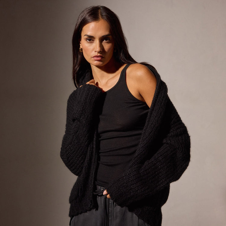 Cotton Cashmere Blend Ribbed Tank in Black | James Perse Los Angeles