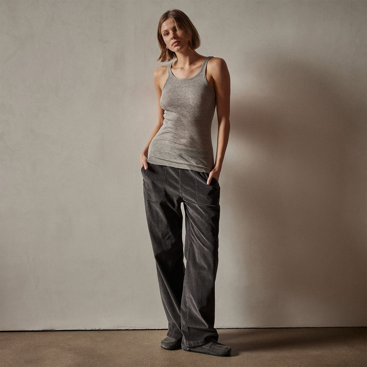 Cotton Cashmere Blend Ribbed Tank in Heather Grey | James Perse Los Angeles
