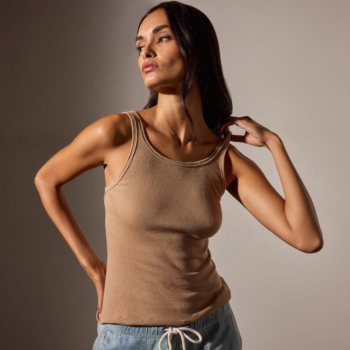 Cotton Cashmere Blend Ribbed Tank in Vicuna | James Perse Los Angeles
