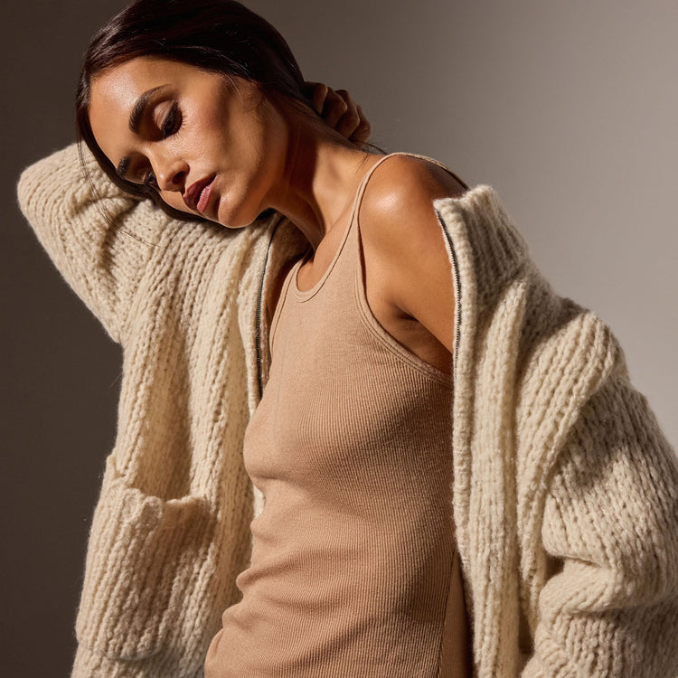 Cotton Cashmere Blend Ribbed Tank in Vicuna | James Perse Los Angeles