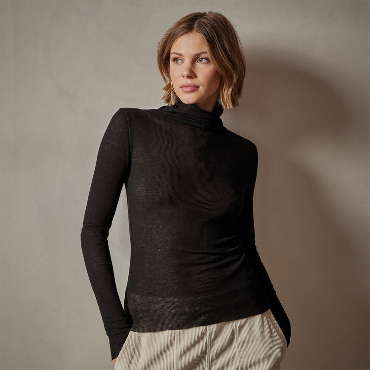 Cotton Cashmere Blend Ribbed Turtleneck in Black | James Perse Los Angeles