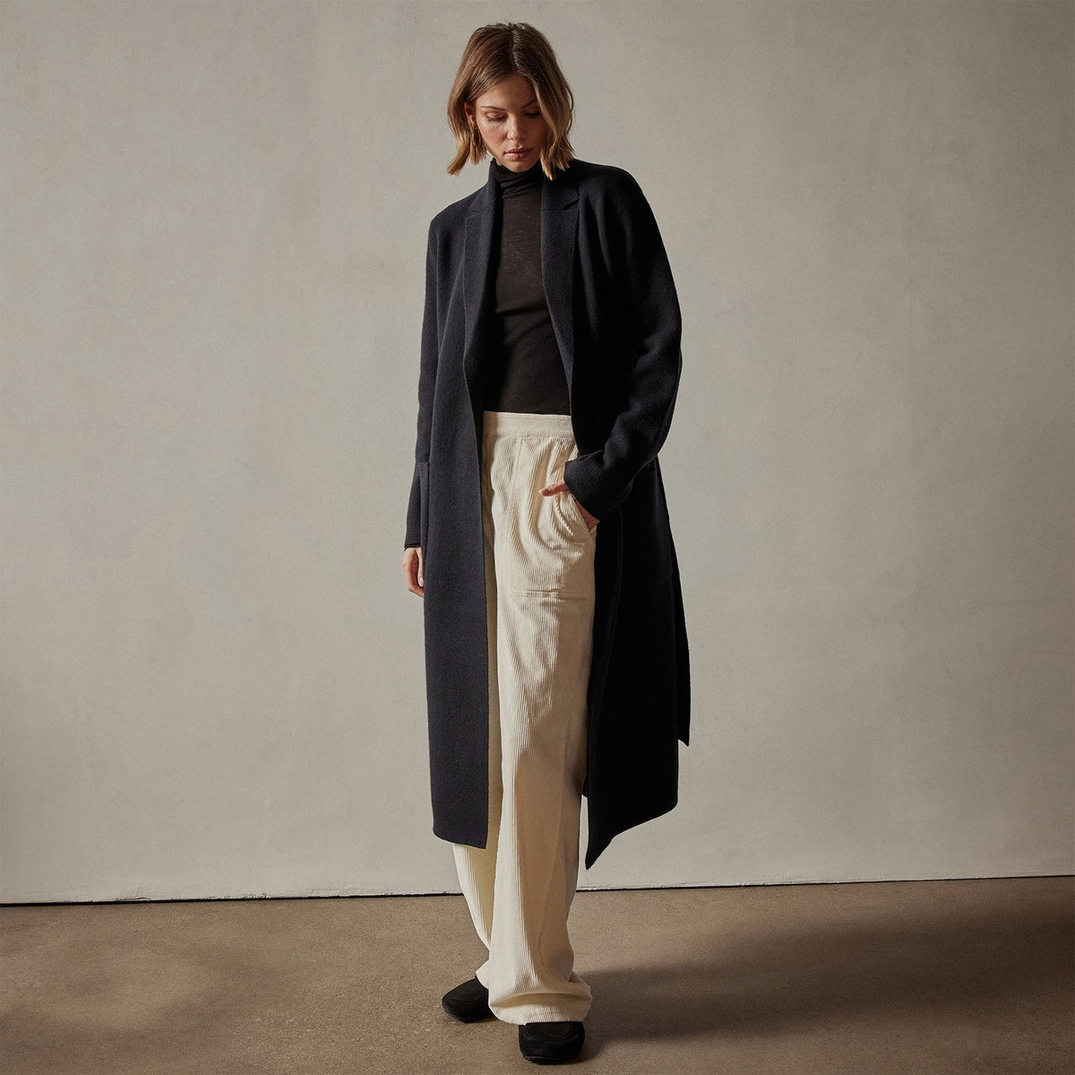 Cotton Cashmere Blend Ribbed Turtleneck in Black | James Perse Los Angeles