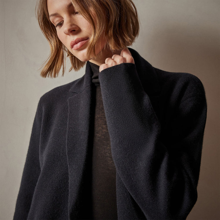 Cotton Cashmere Blend Ribbed Turtleneck in Black | James Perse Los Angeles
