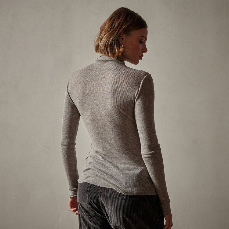 Cotton Cashmere Blend Ribbed Turtleneck in Heather Grey | James Perse Los Angeles
