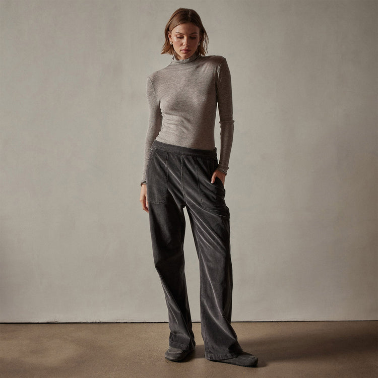 Cotton Cashmere Blend Ribbed Turtleneck in Heather Grey | James Perse Los Angeles