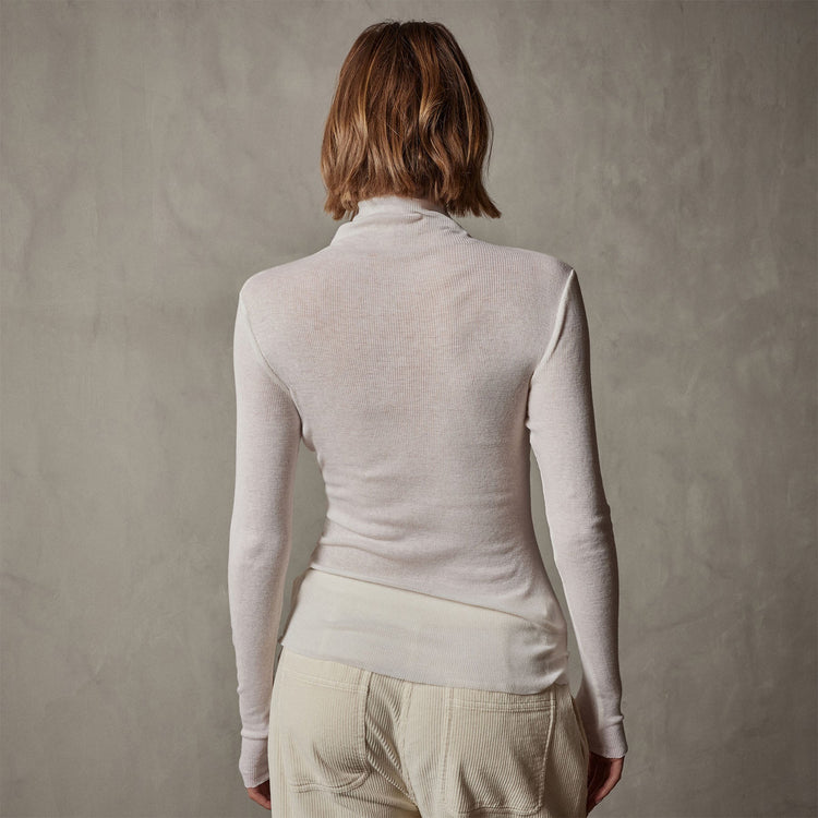 Cotton Cashmere Blend Ribbed Turtleneck in Ivory | James Perse Los Angeles