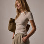 Cotton Cashmere Blend Ribbed Crew in Ivory | James Perse Los Angeles