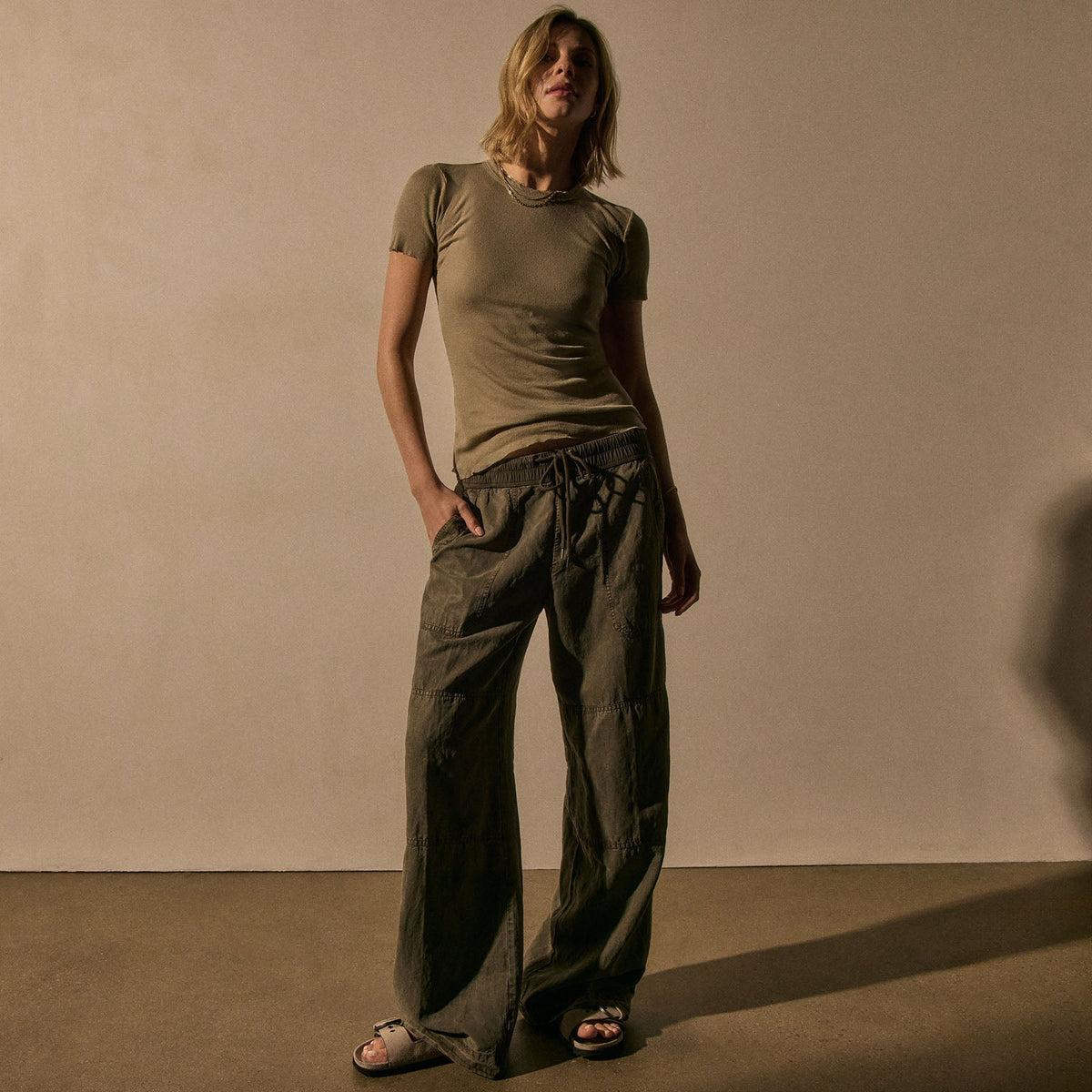 Cotton Cashmere Blend Ribbed Crew in Overcast | James Perse Los Angeles