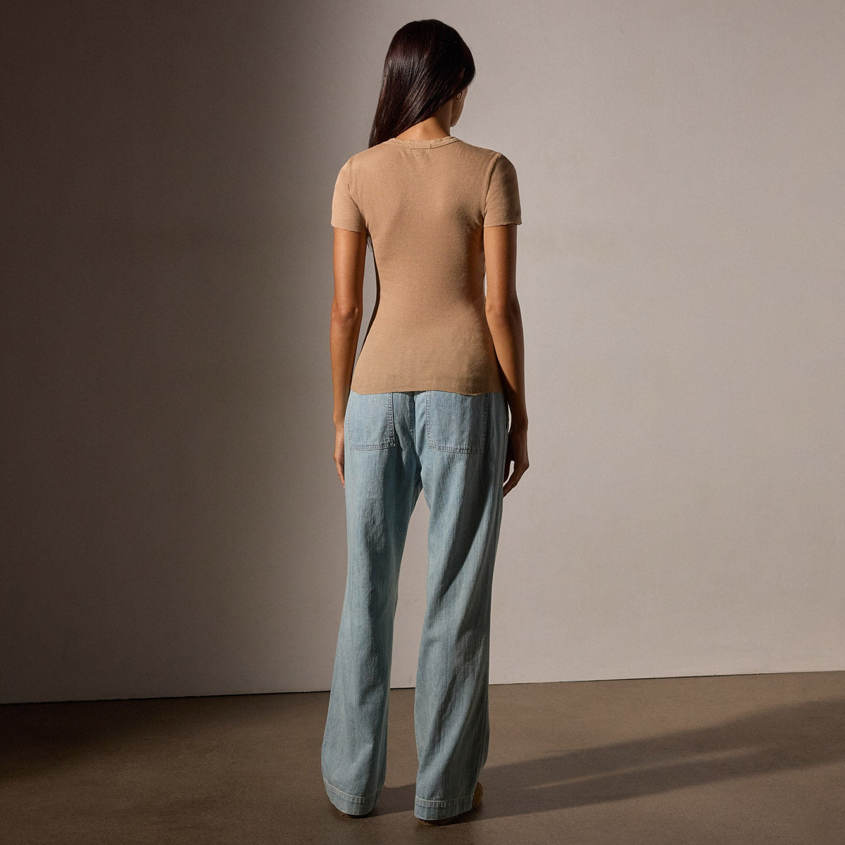 Cotton Cashmere Rib Short Sleeve Crew in Vicuna | James Perse Los Angeles