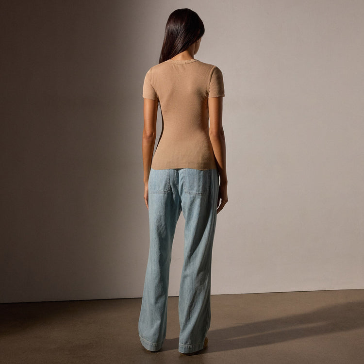 Cotton Cashmere Rib Short Sleeve Crew in Vicuna | James Perse Los Angeles