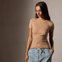 Cotton Cashmere Rib Short Sleeve Crew in Vicuna | James Perse Los Angeles