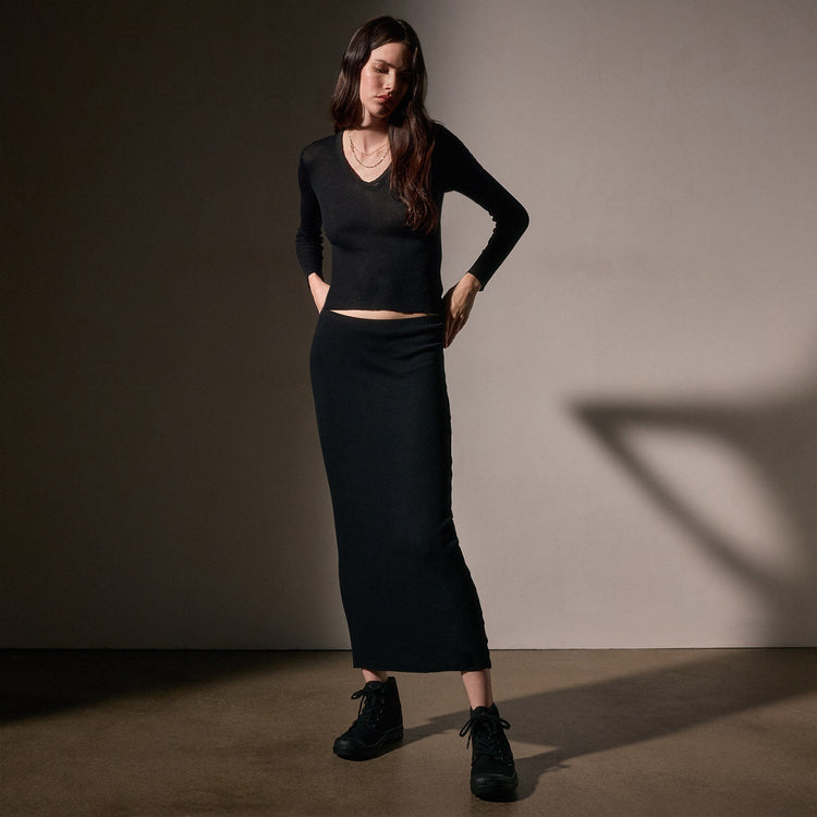 Cashmere Rib Skirt  in Black | James Perse Los Angeles