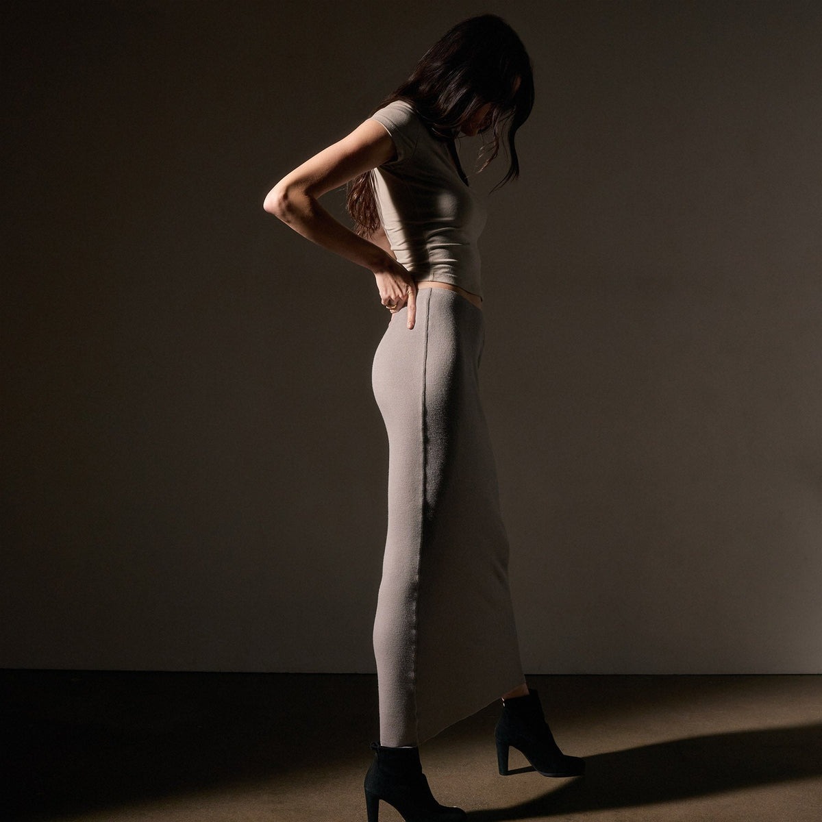 Cashmere Rib Skirt  in Dapple | James Perse Los Angeles