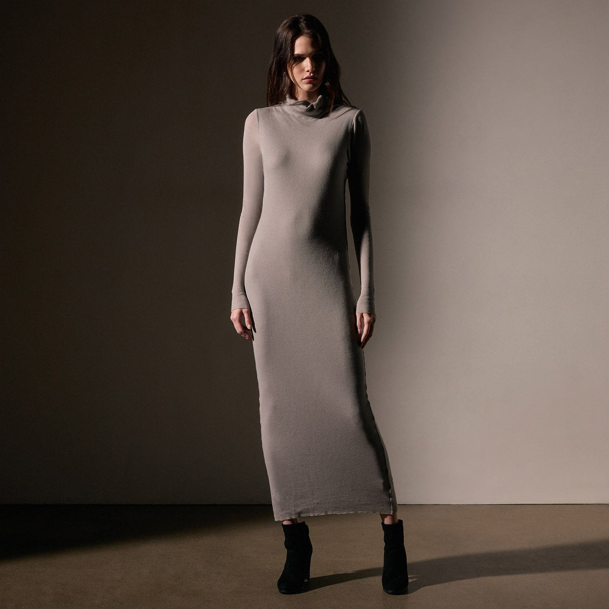 Cashmere Rib Funnel Neck Dress  in Dapple | James Perse Los Angeles